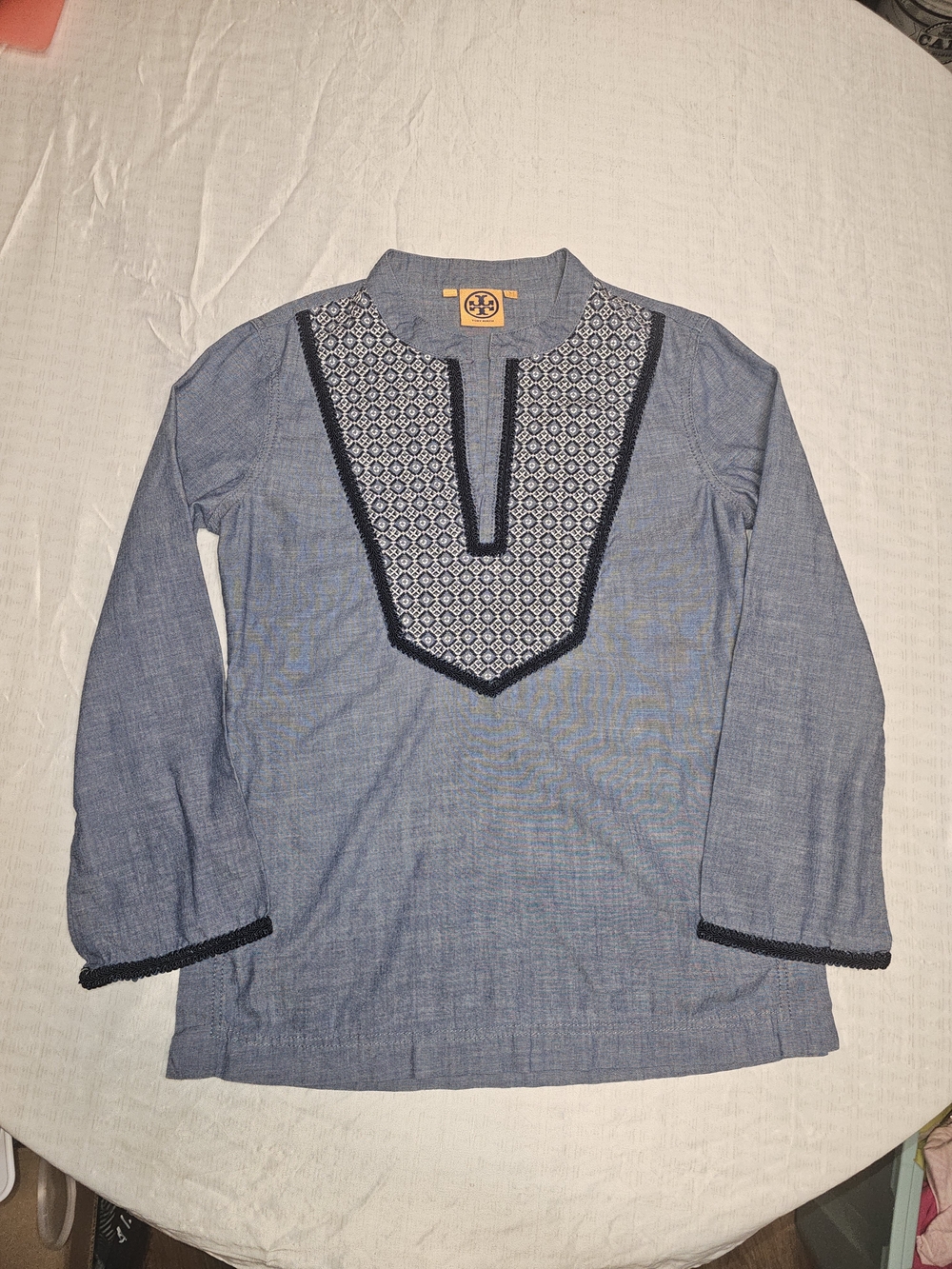Tory Burch Embroidered Chambray Popover Tunic Blouse 4